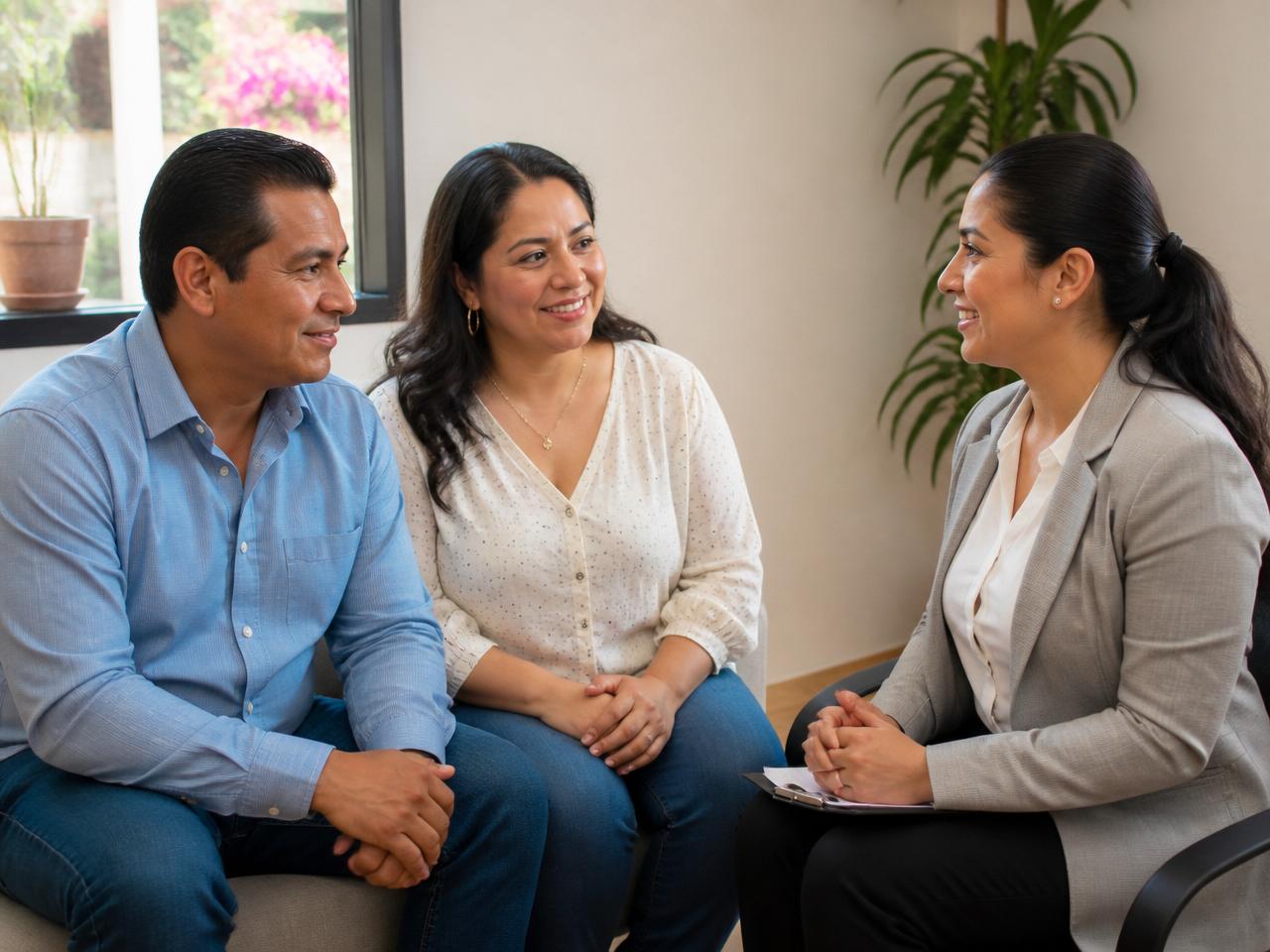 Equipo de orientación AIN conversando con una familia